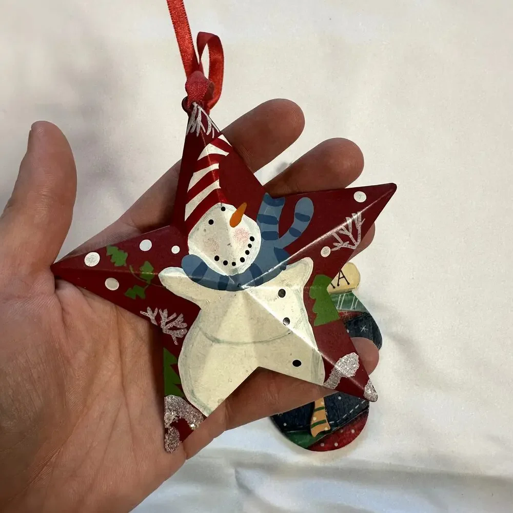Primitive Christmas Bundle Of 2 Snowman Alaska Tree Ornaments